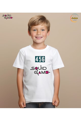 Aselinda Squid Game Yazı Baskılı Bisiklet Yaka Beyaz Tişört/t-shirt- Tek Adet Fiyatıdır Beyaz