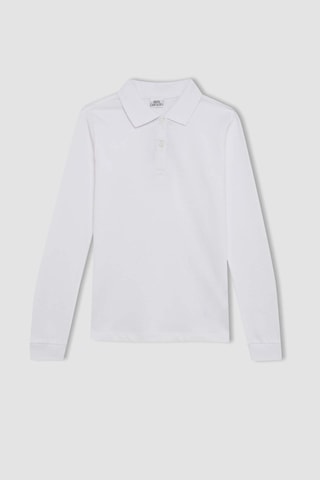 Defacto Kız Çocuk Polo Yaka Basic Düz Pike Uzun Kollu Tişört J0010a625auwt34 Beyaz