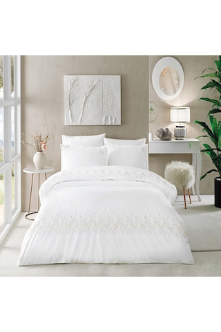 Linens Brode Chıffon Pamuk Çift Kişilik Nevresim Takımı Beyaz