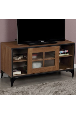Revival Metal Ayaklı Tv Ünitesi 100Cm Meşe / Cam Sürgülü Kapaklı