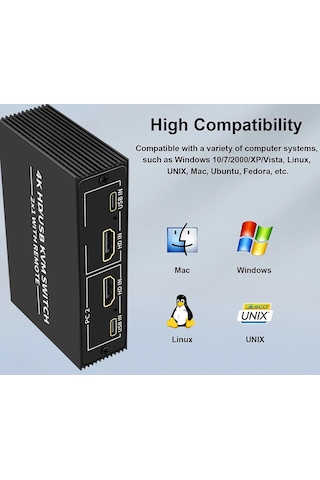 Alfais 4306 Hdmi Kvm Switch 2 Port Usb Type C 2 PC Tek Kasa Klavye ve Mouse Kontrol Çoklayıcı