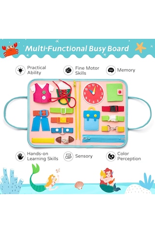 Montessori Keçe Eğitim Çantası Busy Board- Pembe Prenses 8 Sayfa