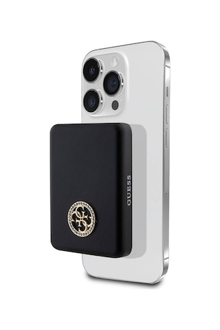 Guess Lisanslı Magsafe Şarj Özellikli Taşlı 4g Logolu Powerbank 3000mah 5w Siyah