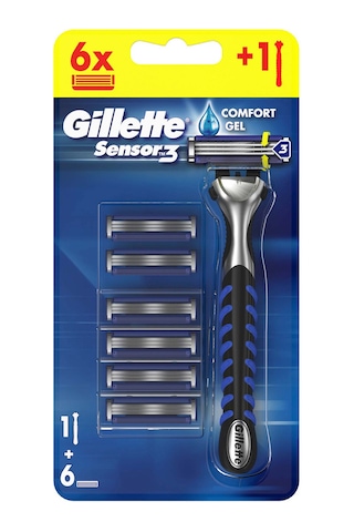 Gillette - Sensor3 Tıraş Bıçağı - 3 Bıçaklı - Kayganlaştırıcı Bant Ve Oynar Başlık - 1 Adet + 6 Yedek Bıçak