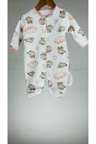 Sevimli Fil Patikli Çıtçıtlı %100 Pamuklu Kız Bebek Tulum 001