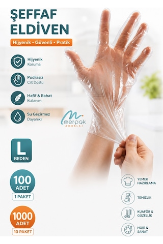 Şeffaf Eldiven Hışır Poşet Eldiven 100'Lü X 10 Paket