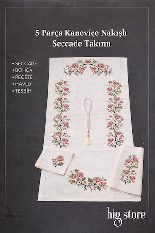 5 Parça Kaneviçe Nakışlı Gelin Damat Bohçası Çeyizlik Hediyelik Seccade Seti Takımı Mor
