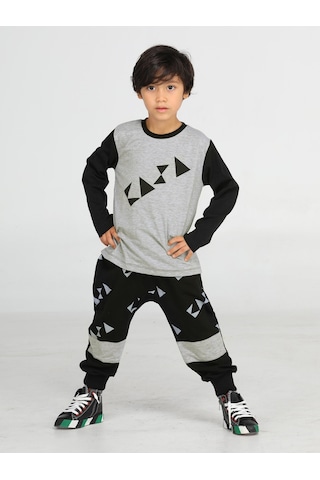 Casabony Casa Black Baggy Pantolon + T-Shirt Takım-Gri - Siyah