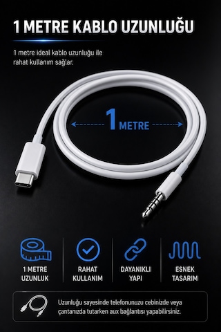 Metaforce Type C Aux Çevirici 1 Metre Dijital Ses Adaptörü 3.5mm Jack Alüminyum Gövde Type C To Aux Kablo