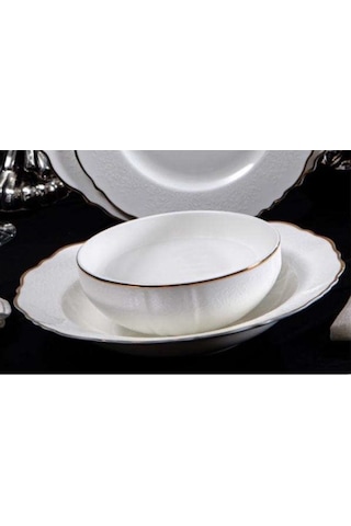 Massimo Victoria Relief Platin 24 Parça Yemek Takımı Beyaz