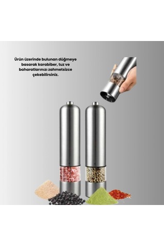 Işıklı Otomatik Pilli Baharat Değirmeni Pratik Taze Öğütme Mutfak Kullanımı Çok Renkli