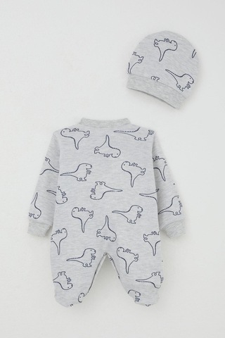 Breeze Erkek Bebek Patikli Tulum Sevimli Dinozor Desenli 0-6 Ay, Açık Gri Melanj Açık Gri Melanj