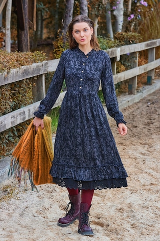 Düğme Detaylı Dantelli Uzun Kollu Elbise S