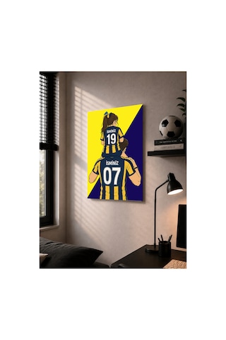 Kişiye Özel Baba Kız Ahşap Tablo Kanarya Temalı İsimli Ve Numaralı Duvar Dekoru Çok Renkli
