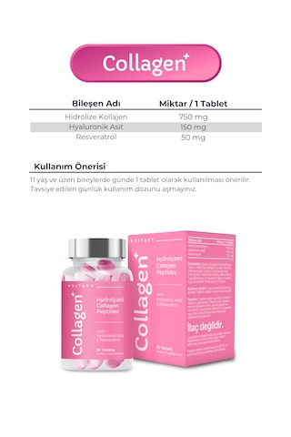 Collagen & Hyaluronic Acid & Resveratrol 1x30 Tablet İkili S...