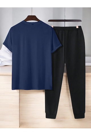 Uyguntarz Unisex Dr: Ayı Tasarım Basklı Tshirt Eşofman Takımı Lacivert