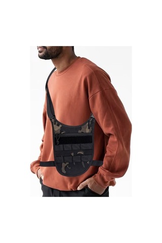 Pazly Erkek Omuz Çantası Satchel Crossbody Siyah Kamuflaj Desenli Siyah