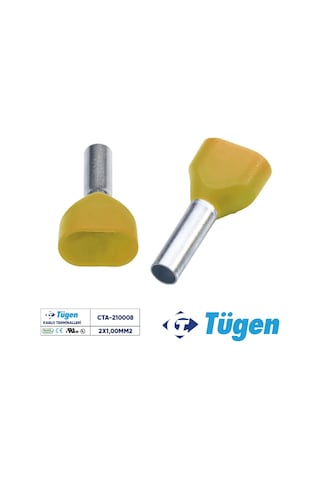 Tügen 2x1,00mm2 Çift Girişli İzoleli Yüksük Sarı 1 Kutu 500 Adet