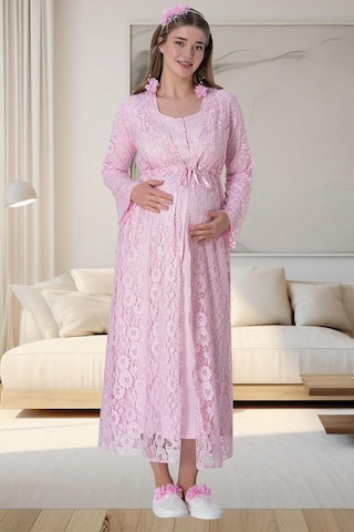 Mecit Pijama Mecit 6060 Bayan Pembe Sabahlık Gecelik Pijama Hamile Lohusa Set 001