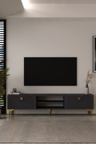 180dhdtsr3aa Hera Lazer Desenli Raflı Tv Sehpası,ünitesi Antrasit-altın