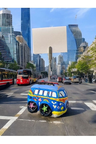 Mavi Çok Desenli Woswos Otobüs Fotoğraf Not Tutucu Ofis Masası Tutacak Hediyelik Çok Renkli