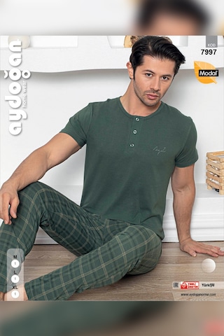 Aydoğan Erkek Civan Modal Kısa Kol Haki Pijama Takım 7997 Yeşil