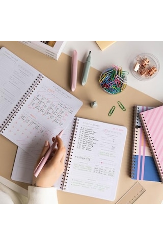 Paperora A5 Spiralli Ders Çalışma Planlayıcısı - Study Planner - Sınava Hazırlık Ayt-tyt-kpss-ales-yds Pembe Açık Gri