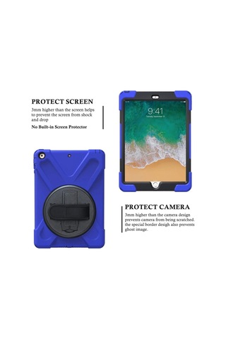 Apple Uyumlu iPad 5. 6. Nesil 2017 2018 9.7" Inc Kılıfı Kalemlikli Defender Askılı Tank Zırh Silikon Kılıf Kılıf