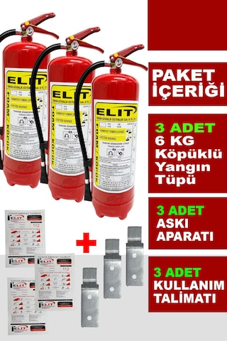 6 Kg Köpüklü Yangın Söndürme Tüpü Askı Aparatı Ve Talimat Dahil Ruhsata Uygun 3'lü Paket