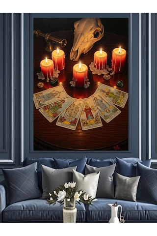 Mumlar Ve Tarot Kartları Dekoratif Kanvas - Mdf Ahşap Tablo