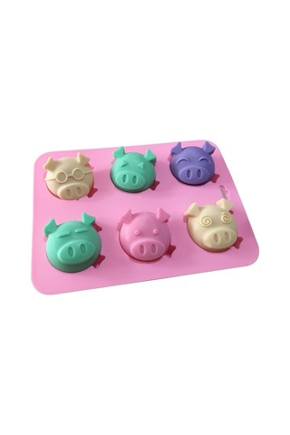 Silikon Kalıp - Pişirme, Çikolata, Kurabiye Ve Meyveler İçin 6 Kavrama Pig Kafası Tasarımı Çok Renkli
