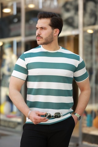 Erkek Çift Renk Pamuklu Örme Kumaş Kısa Kollu T-shirt Yeşil