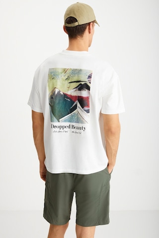 Grimelange Kravın Erkek %100 Pamuk Bisiklet Yaka Baskılı Ekru T-shirt