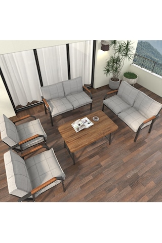 Mygusi Hayal Balkon Bahçe Cafe - Metal Kanepe Koltuk Takımı - 2+2+1+1+masali Açikgri Açık Gri