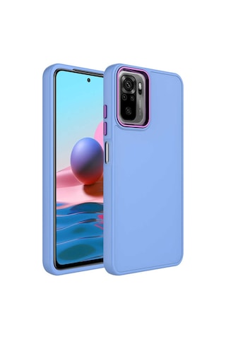 Xiaomi Redmi Note 10s Kılıf Metal Çerçeve Ve Buton Tasarımlı Silikon Zore Luna Kapak Lila
