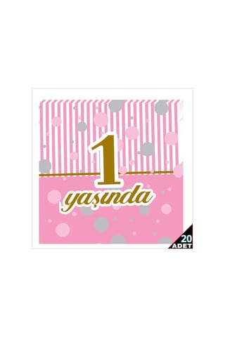 1 Yaşında Peçete 33cm X 33cm, 20 Adet - Pembe