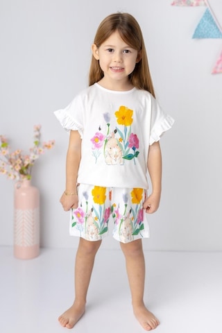 Zeyland Mininio Kız Bebek Etek Ucu Desenli T-shirt Ve Şort Takım-beyaz Beyaz