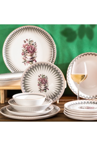 Perotti Antique Yaldızlı Stoneware 27 Parça 6 Kişilik Yemek Takım