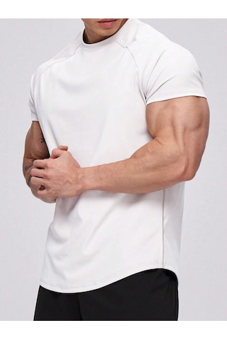 Genius Store Erkek Spor Tişört Running Sports Gym Reglan Oval Kesim Penye T-shirt Ovalt-shirt Beyaz