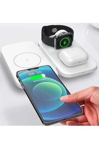 Ally W66 15w 3 İn1 Android + Apple iPhone Uyumlu Taşınabilir Mini Kablosuz Hızlı Şarj Standı- 5775
