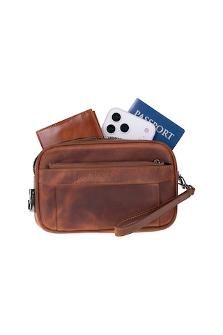 Bloominbag Forge Wrist Heritage Saddle Luxe Hakiki Deri Unisex Kilitli Clutch Kahverengi