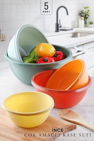 Kitchen Life 5'li Çok Amaçlı Neo Aura Yuvarlak Karıştırma Kasesi - 30+25+22+19+16,5cm 5 Boy Badya Saklama Kabı