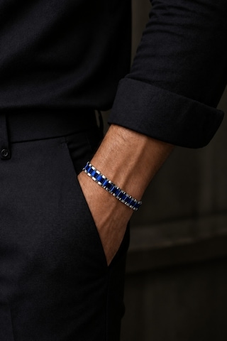 Erkek Paslanmaz Çelik Bileklik Mavi Detaylı Zincir Model Modern Şık Dayanıklı Tasarım Lacivert