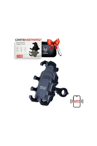 Caretech Ct-m10 Telefon Tutucu Titreşim Önleyici Motosiklet Gidon Ayna Montajlı 8 Pençeli Sabitleme Siyah