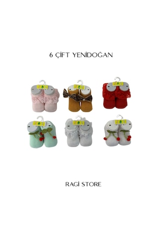 Ragi Store 6'lı Nakışlı Yenidoğan Bebek Çorap Karışık