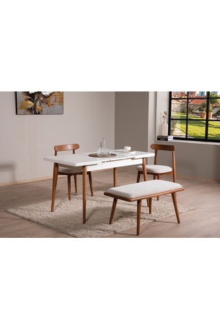 Ganni Home Lima Açılır Yemek Masası Krem Ceviz Mdf Tabla, Gürgen İskeletli Modern Tasarım Krem-ceviz