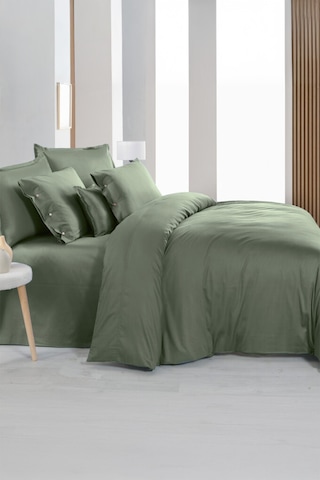 Sarev Monochrome Smoke Green %100 Pamuk Saten Tek Kişilik Nevresim Takımı Yeşil