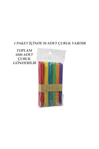 Renkli - 1000 Adet Ahşap Elişi - Dil Çubuk 15cm X 1.8cm 5256