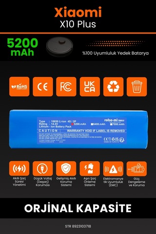 Xiaomi Robot X10 Plus Uyumlu Robot Süpürge Bataryası 5200 Mah