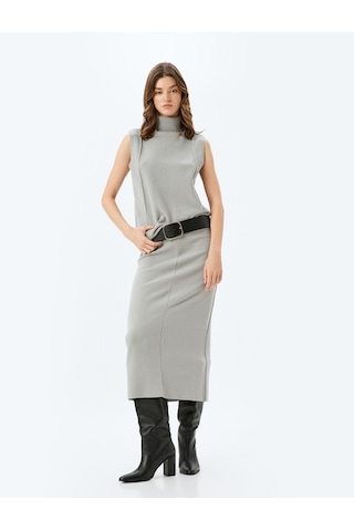 Koton Standart Bel Slim Fit Fitilli Uzun Kalem Etek Gri 5wak10390ek Gri